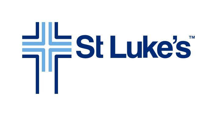 St. Luke's logo: a blue cross with light blue accents to the left of dark blue text.