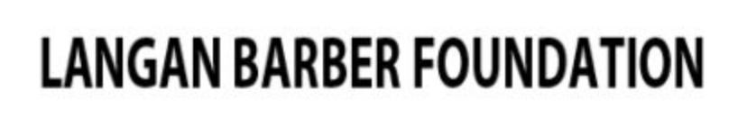 Langan Barber Foundation text logo, black font, white background.