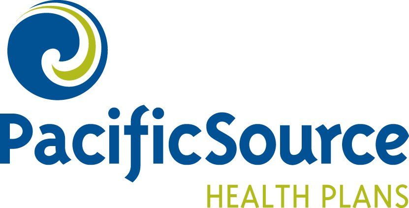 PacificSource Health Plans logo: blue and green swirl graphic above text.