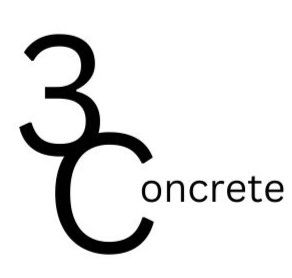 Logo for 3C Concrete. Black numbers and letter C with the word "concrete" to the right in black.