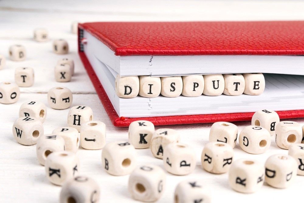 A Red Book With the Word Dispute Written on It — Paton Hooke Lawyers & Conveyancers In Taree, NSW