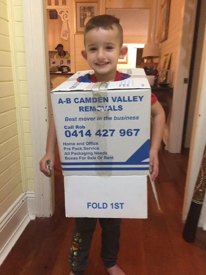 Boy wearing a box | Camden, NSW | Camden Valley Removals