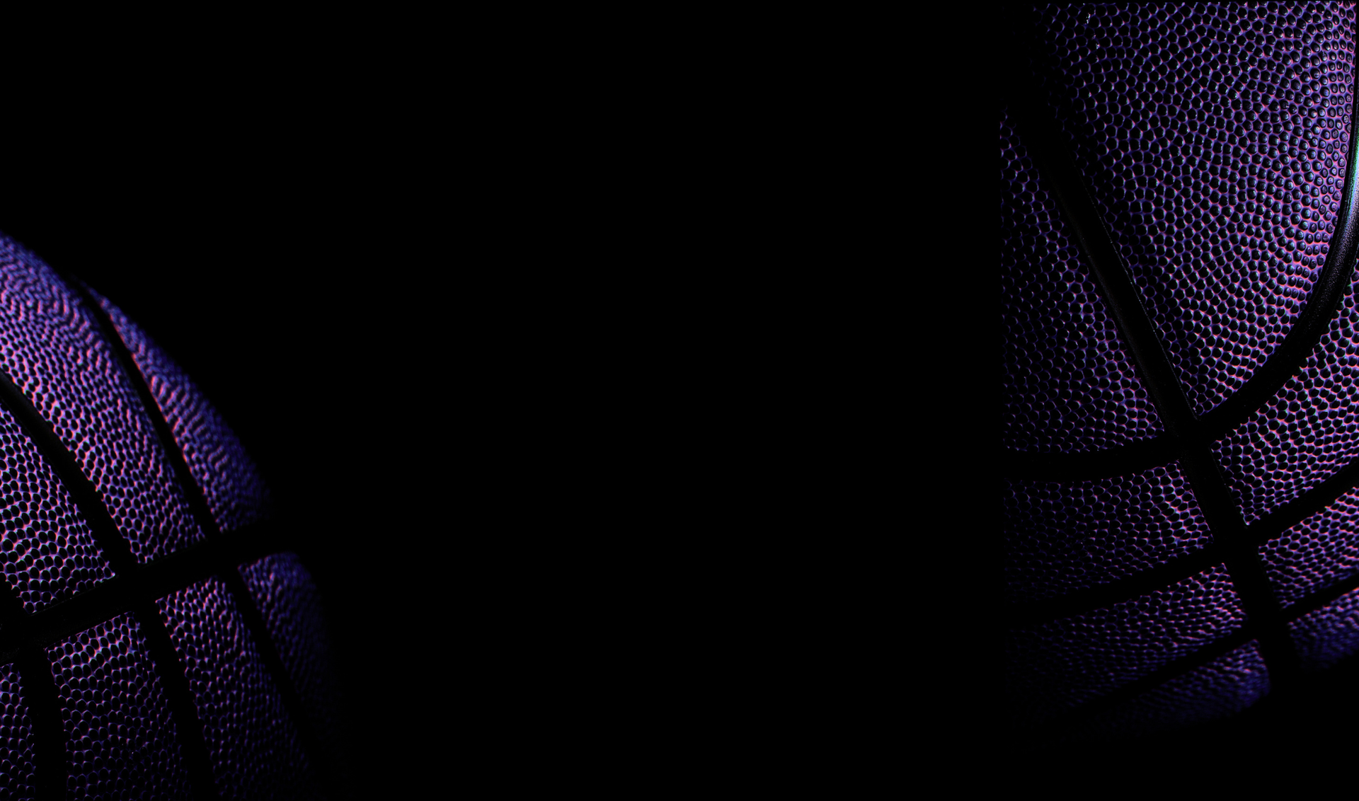 Two purple basketballs on a black background, partially visible at left and right edges