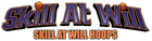 Stylized &ldquo;Skill At Will Hoops&rdquo; basketball logo in purple, orange, and black