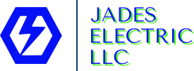 Jades Electric LLC logo with blue lightning icon and green-blue text on white background