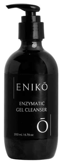 ENIKŌ Enzymatic Gel Cleanser, a gentle botanical gel cleanser in a black pump bottle.