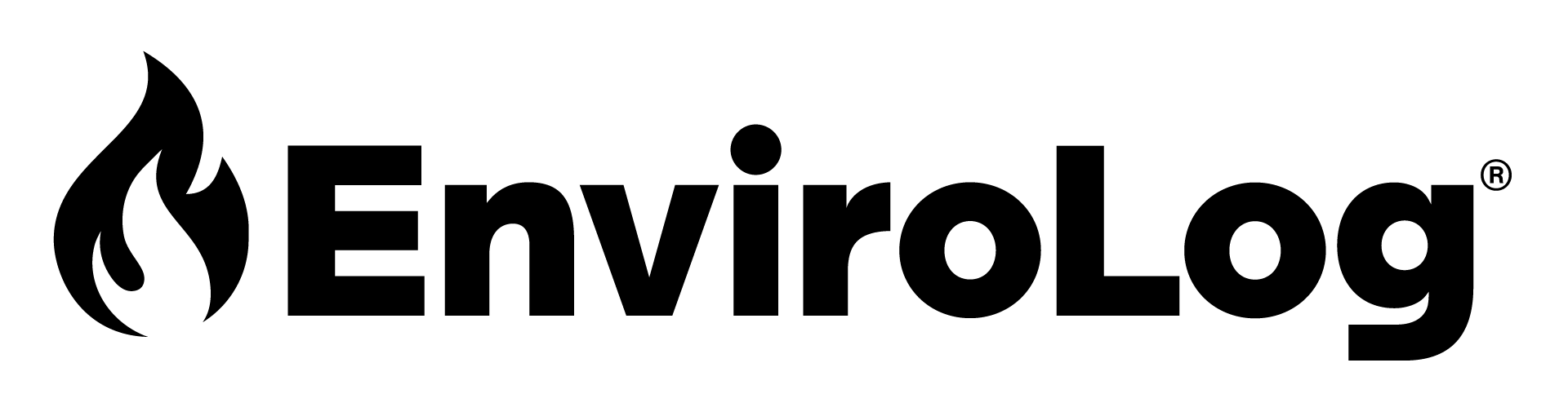 Black envirolog registered logo with stylized flame