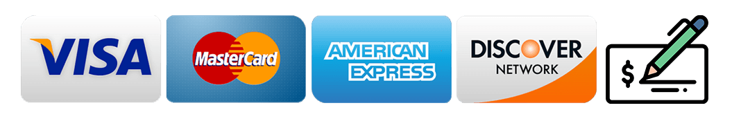 Payment Types: VISA, Mastercard, American Express, Discover, Check