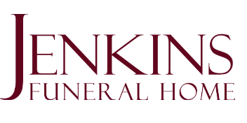 Jenkins Funeral Home logo in maroon serif text on a white background