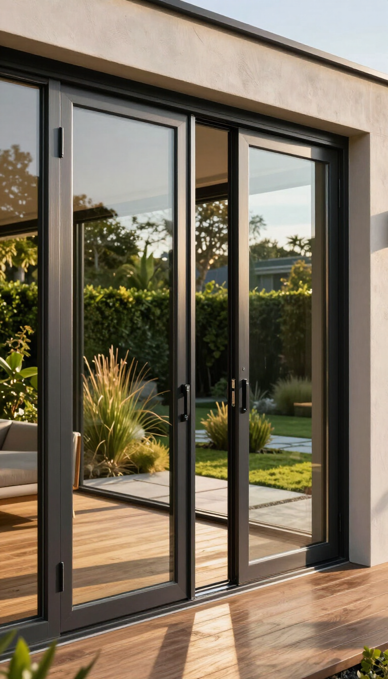 Floor-to-ceiling bifold doors opening onto a landscaped garden
