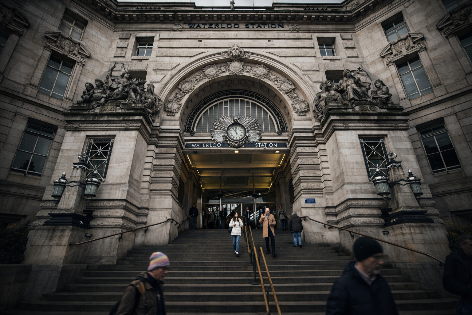The Lovers’ Clock at Waterloo Station in London above the main concourse entrance, a famous meeting
