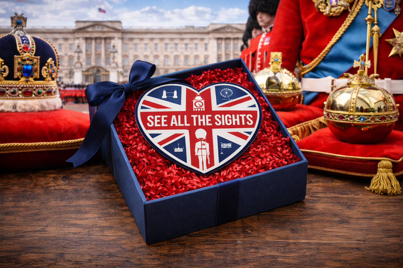 Royal themed London walking tour gift voucher from See All The Sights with Buckingham Palace background
