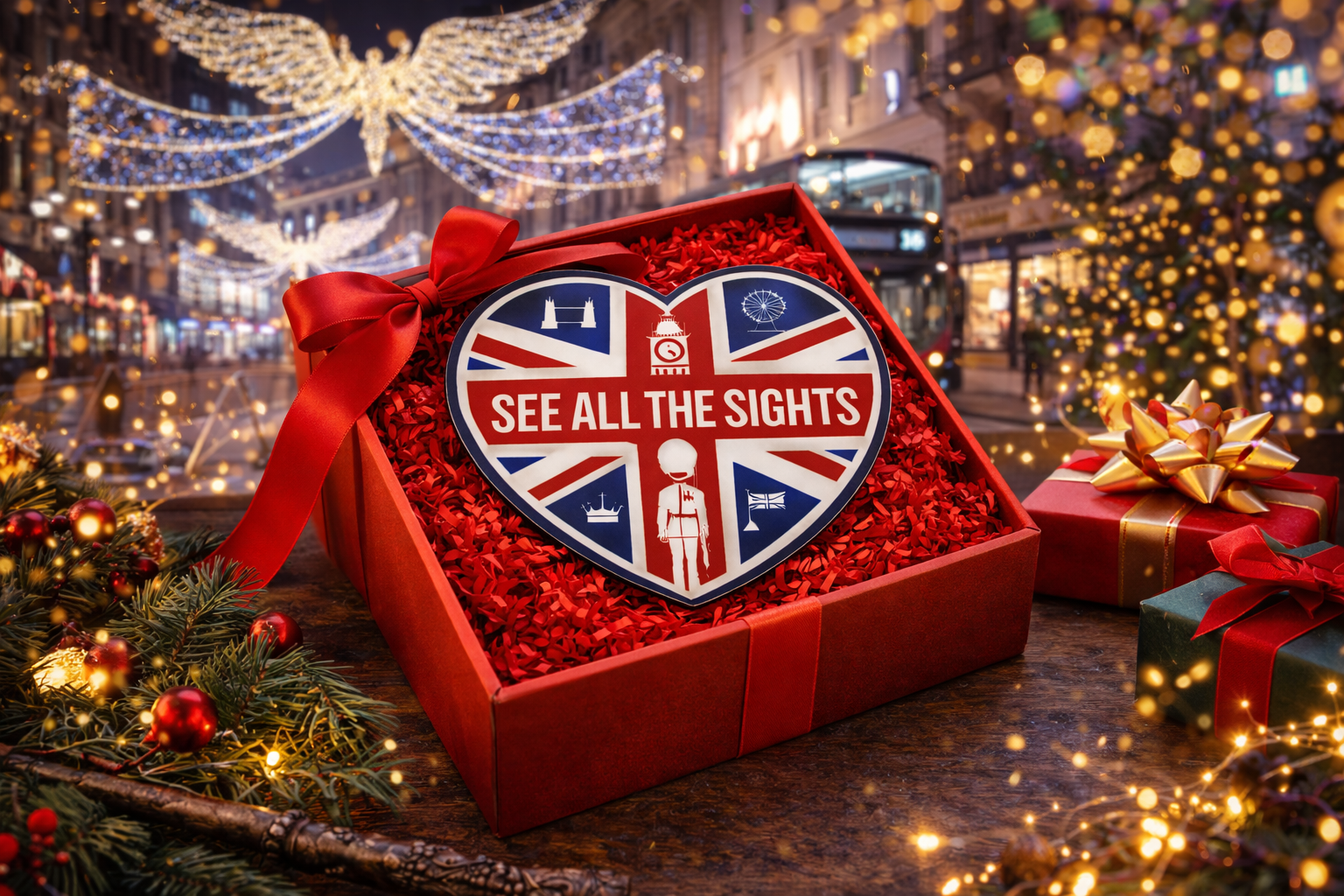 See All The Sights London tour Christmas gift voucher in festive red gift box