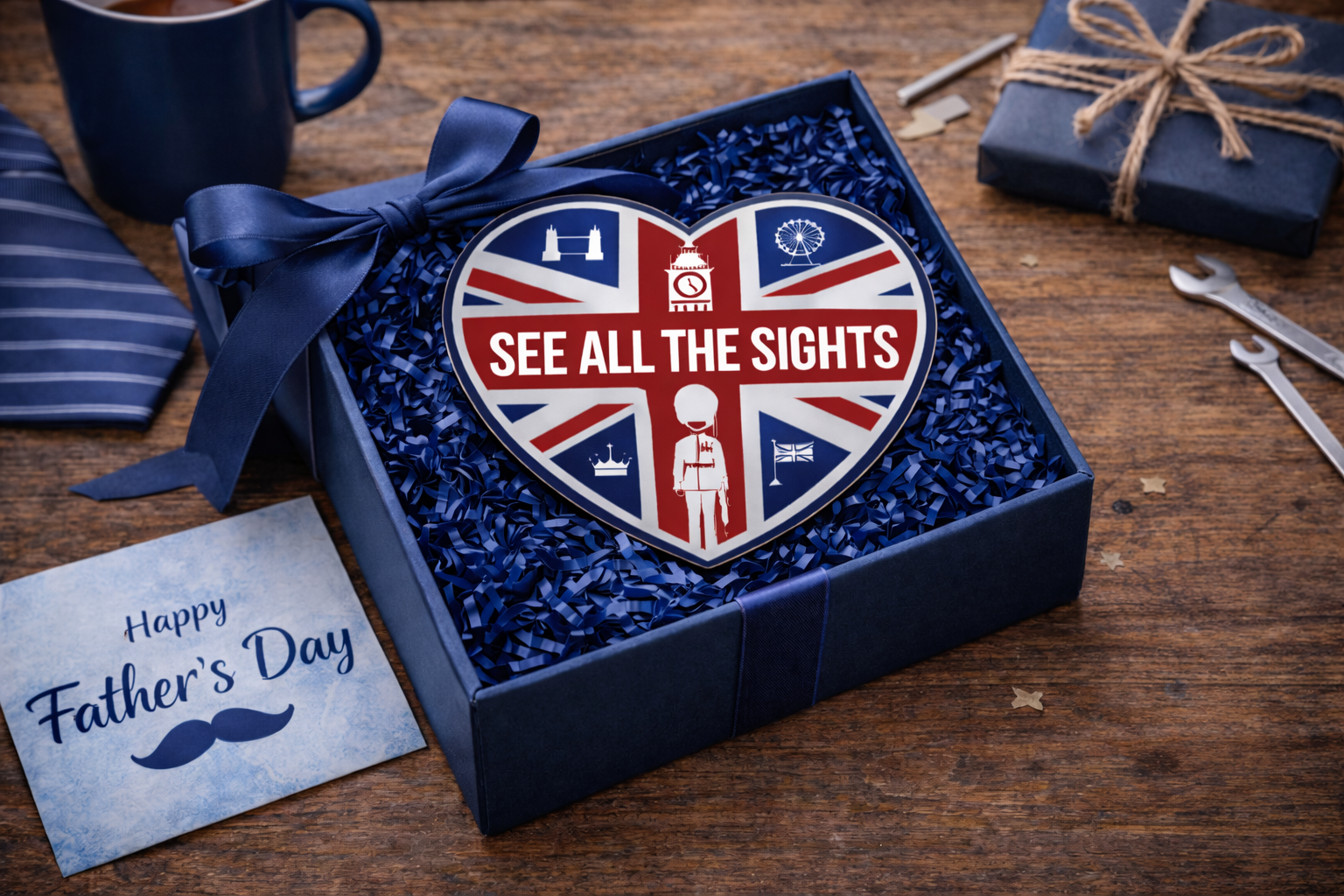 Father’s Day London walking tour gift voucher from See All The Sights in blue gift box