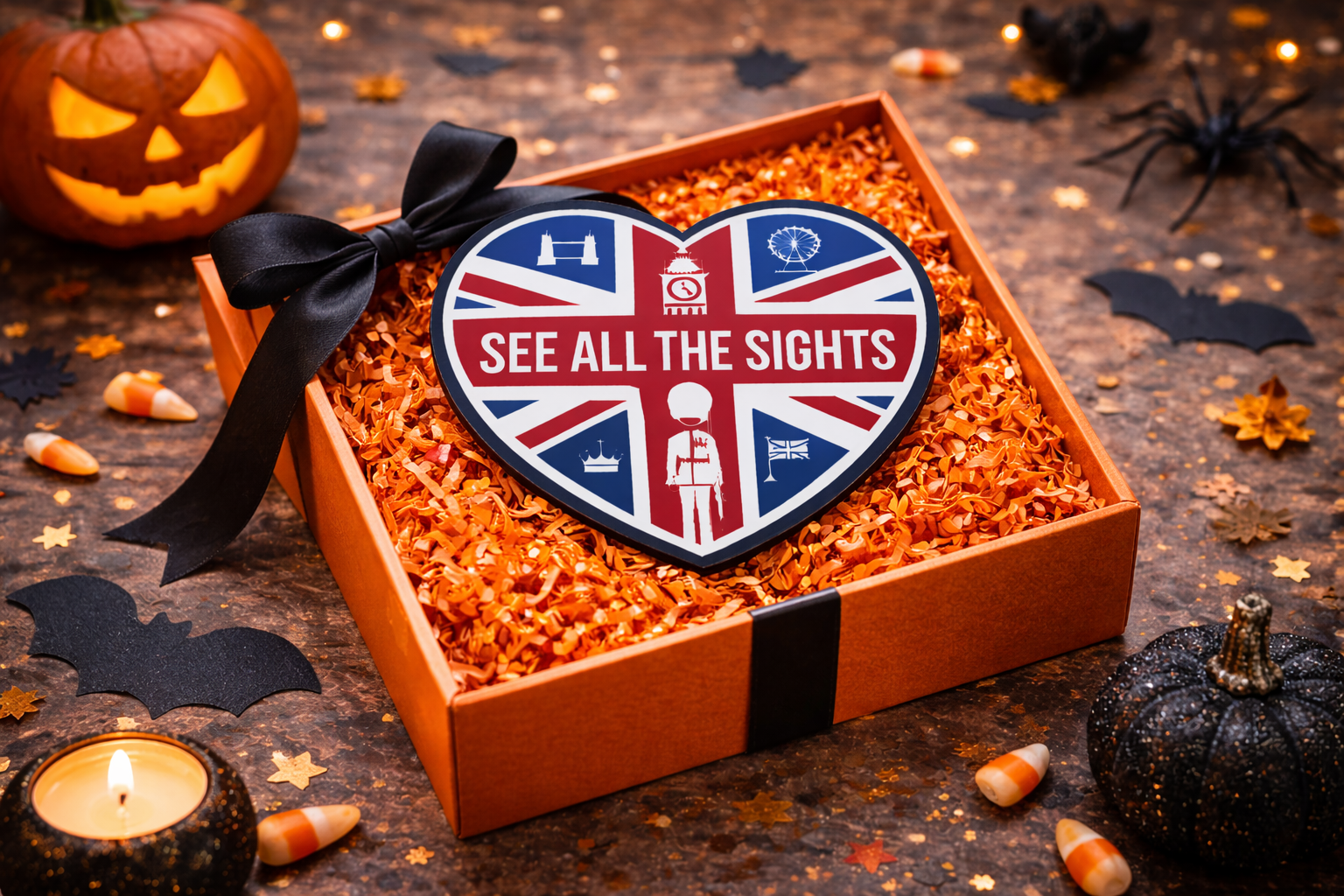 See All The Sights London tour Halloween gift voucher in seasonal themed gift box