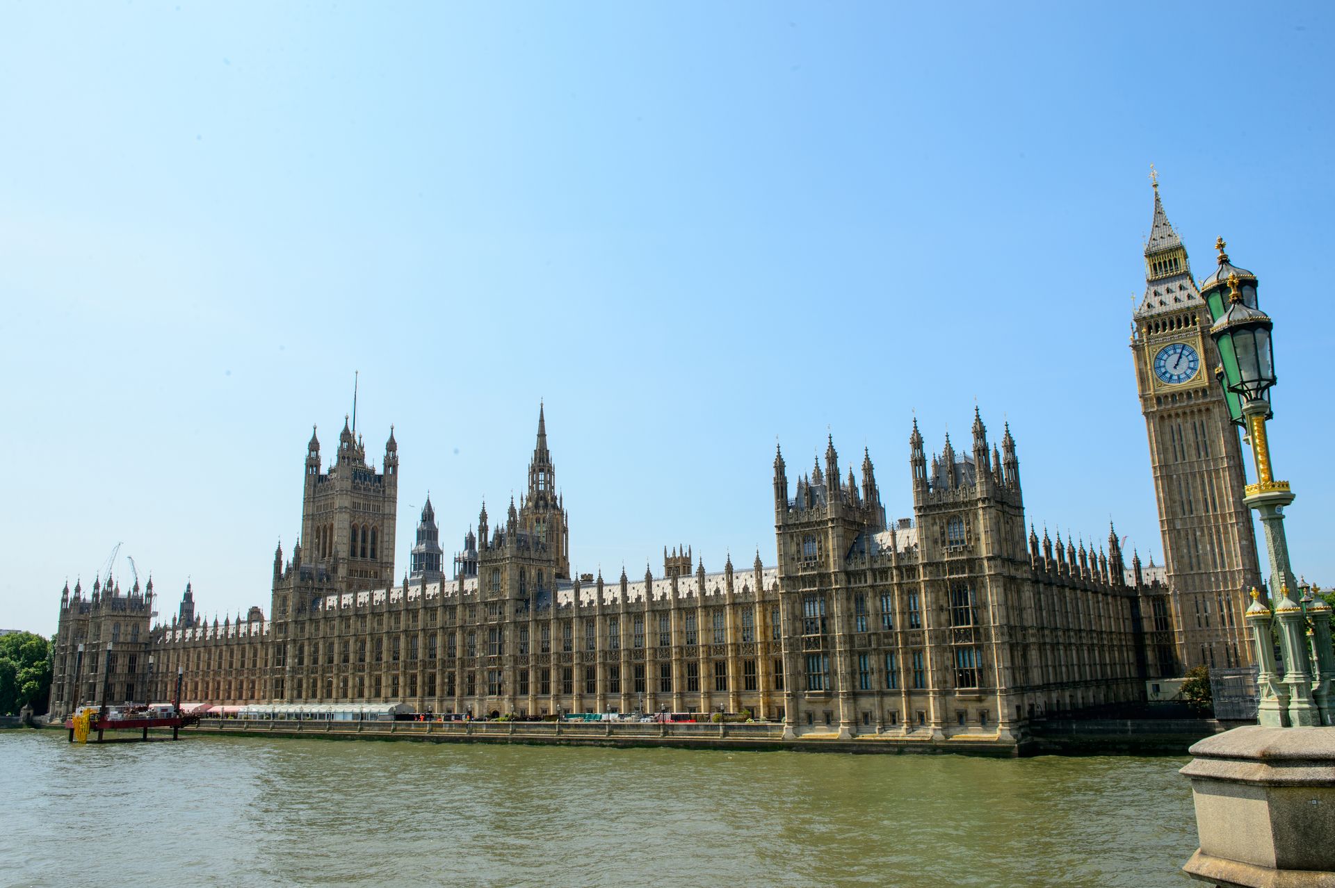 Houses of Parliament and Big Ben viewed from the River Thames in London