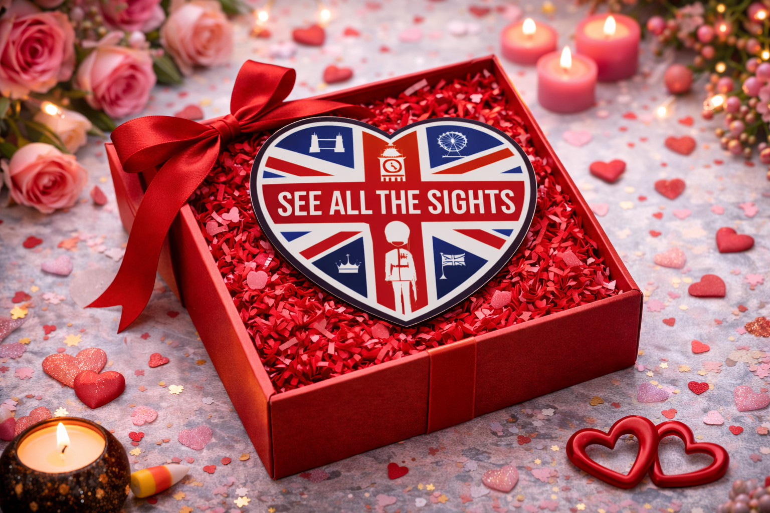 Valentine’s Day London walking tour gift voucher from See All The Sights in heart themed gift box