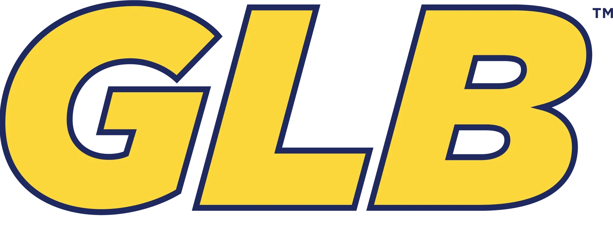A yellow and blue logo for glb on a white background.