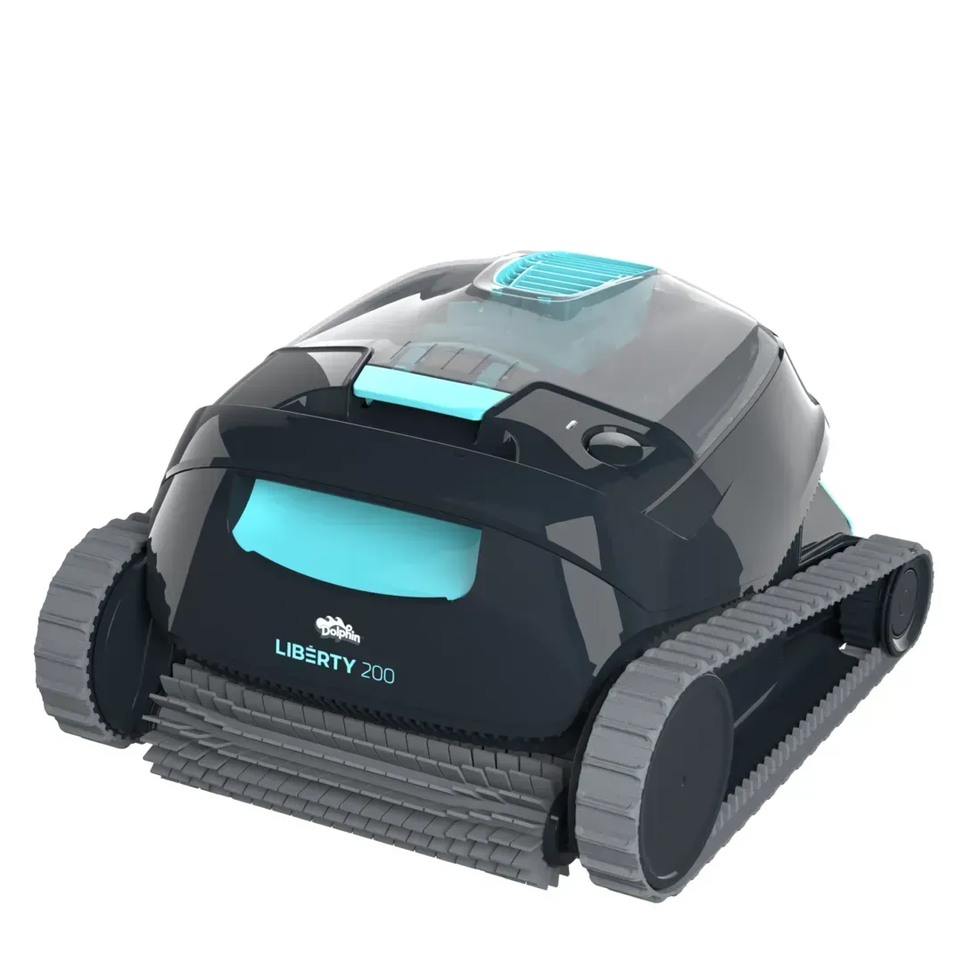 A robotic pool cleaner is sitting on a white surface.
