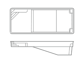A black and white drawing of a swimming pool on a white background.