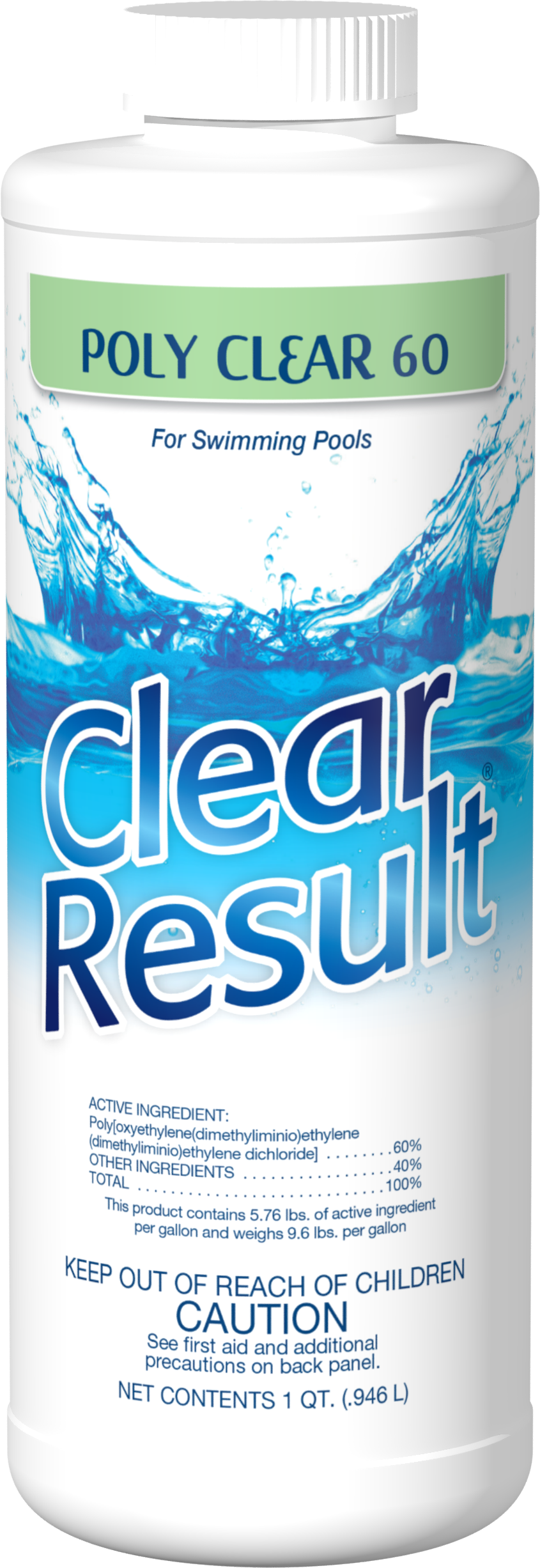 A bottle of poly clear 60 clear result on a white background.
