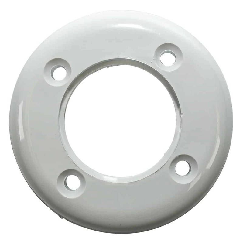 A white circle with three holes in it on a white background.