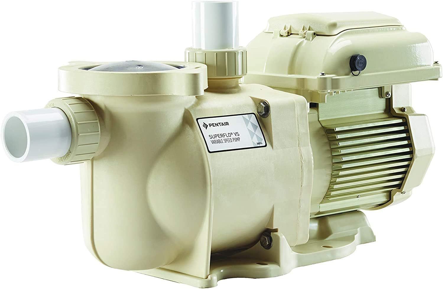 A swimming pool pump is shown on a white background