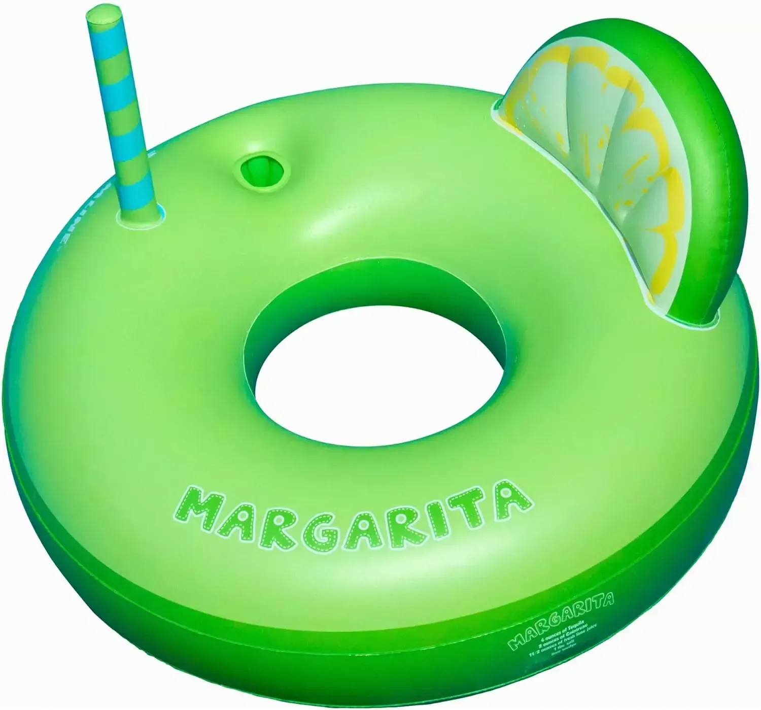 A green margarita float with a straw and a slice of lime.