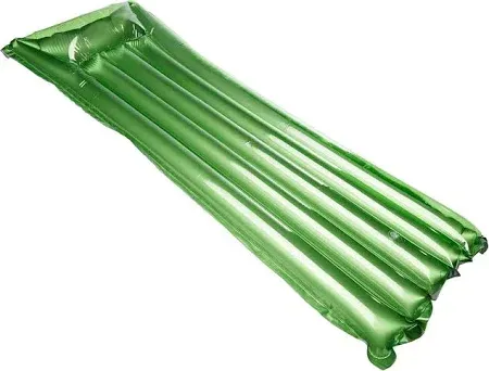 A green inflatable mattress on a white background.