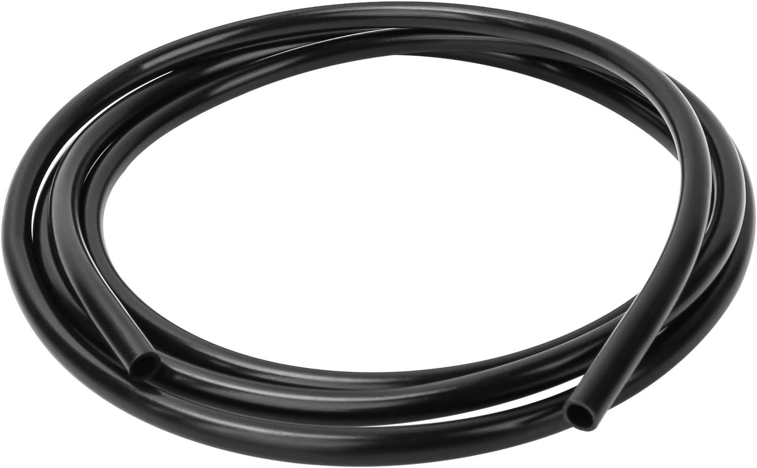 A close up of a black hose on a white background.
