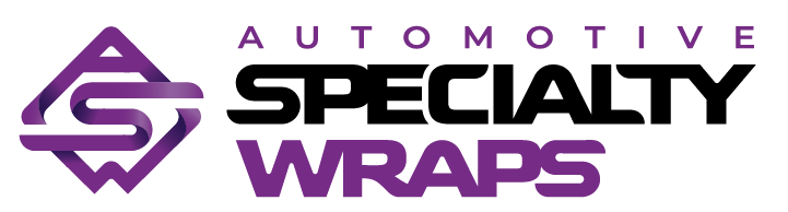 Logo for Automotive Specialty Wraps: purple and black text and logo.