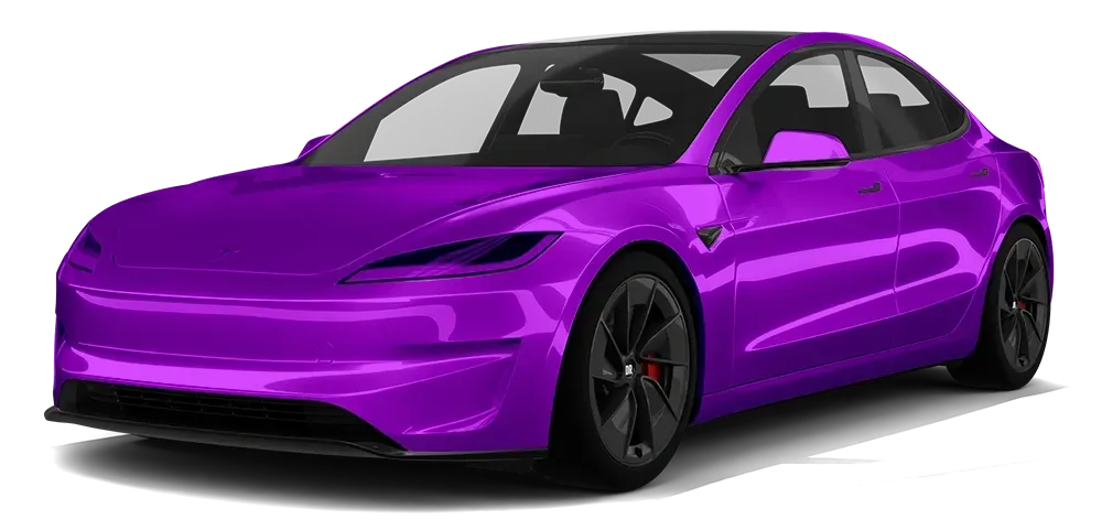 Purple sports sedan on a white background, shown in front three-quarter view