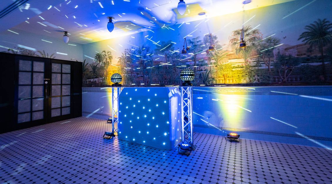 small disco set up with uplighters