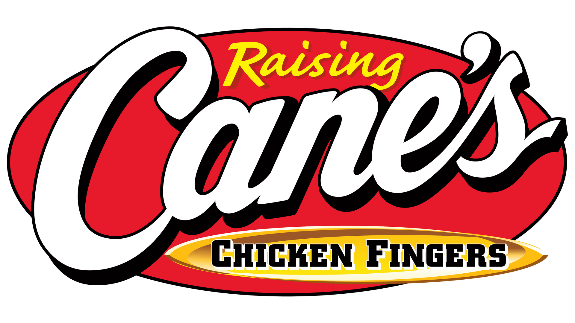 A red and white logo for raising cane 's chicken fingers