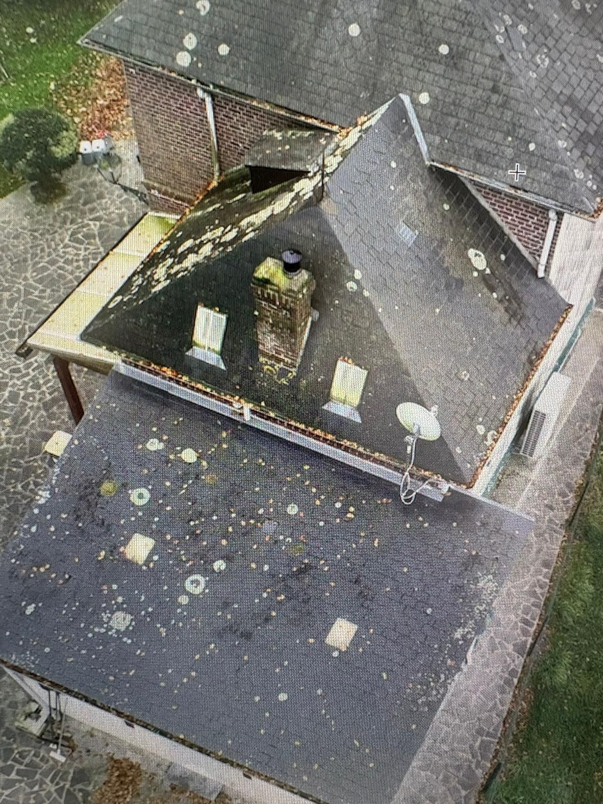 démoussage d'un toit avec de la mousse et des tâches sur une maison à Rouen, photo prise avant
