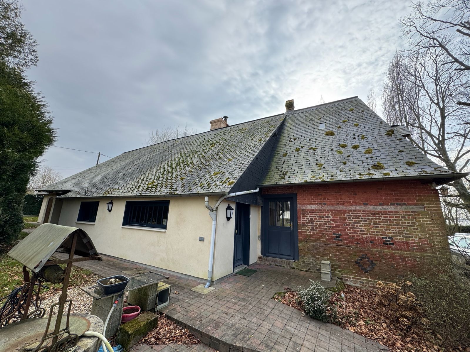 démoussage d'une toiture à Rouen avant