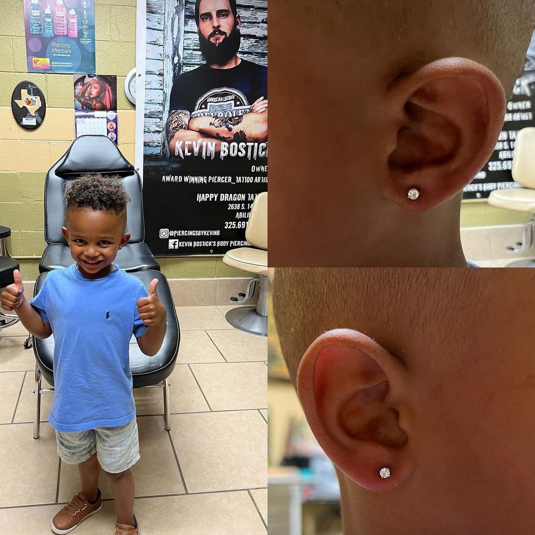 a happy kid after piercing session