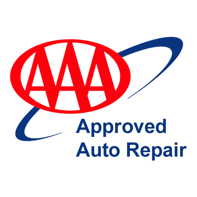 AAA Approved Auto Repair logo in red and blue with stylized oval swoosh.