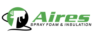 The logo for aires spray foam and insulation is green and black.