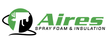 The logo for aires spray foam and insulation is green and black.