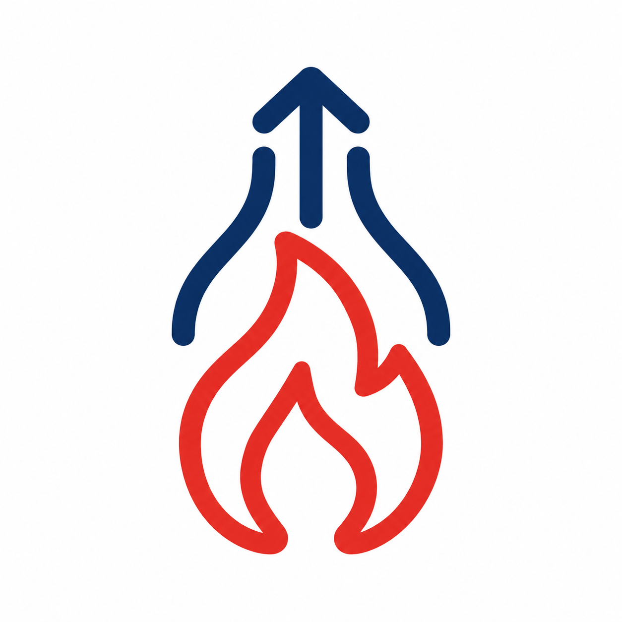 Blue upward arrow above a red flame icon