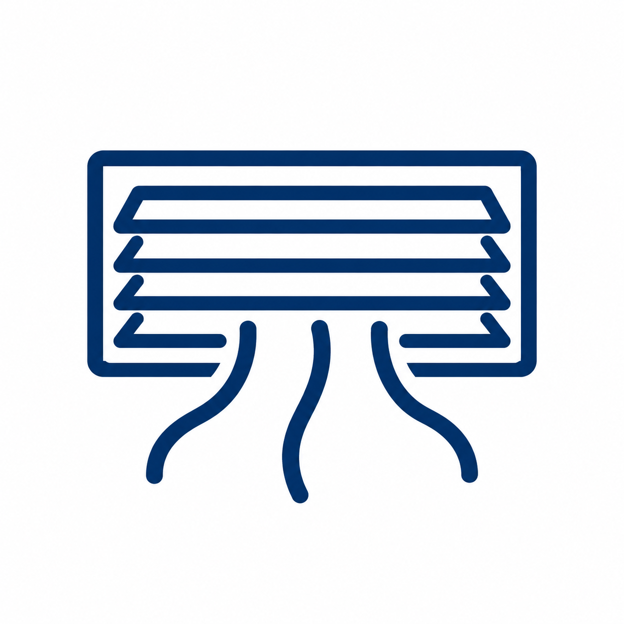 Blue line icon of an air conditioner with airflow coming out
