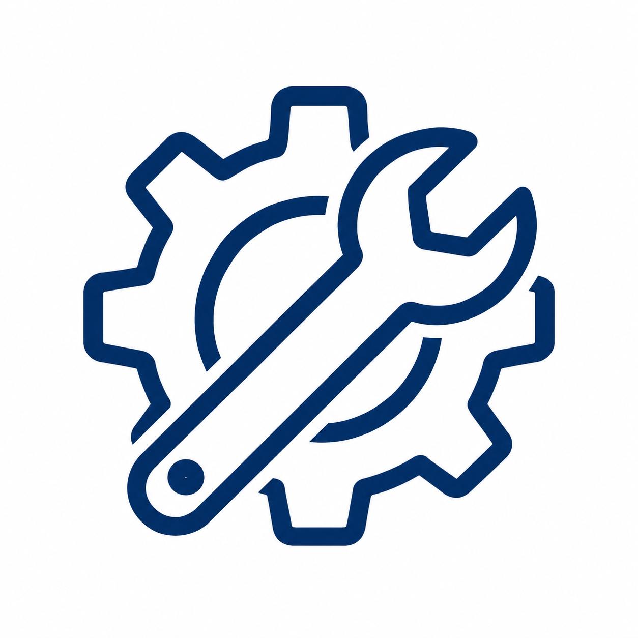Blue gear and wrench icon representing maintenance or settings