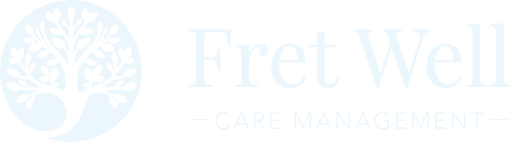 Fret Well Care Management logo with pale blue tree icon and text on a white background