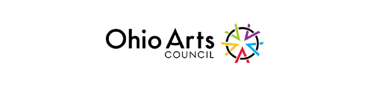 The logo for the Ohio Arts Council with its name in black text next to a multicolored circular design.