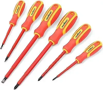 A set of screwdrivers with red and yellow handles
