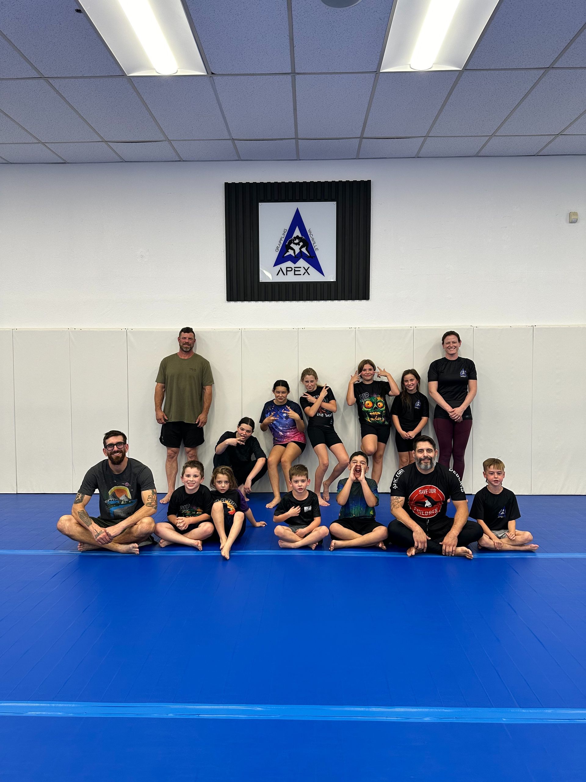 Kids and adults practicing no-gi grappling at Vacaville Grappling Academy in Vacaville, CA for fitness and confidence.