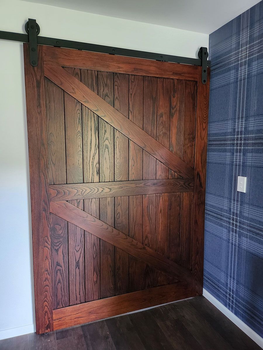 white ash big barn door stained dark
