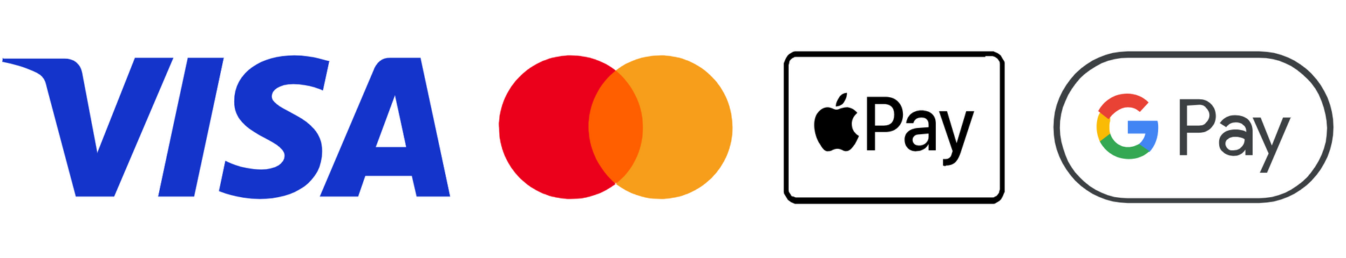 Payment methods available: Visa, Mastercard, Apple Pay, and Google Pay.