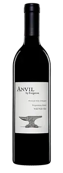 A bottle of anvil wine with an anvil on the label